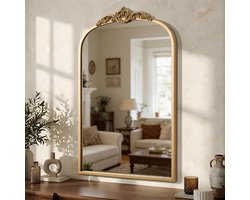 1 Set Vintage Spiegel 20x30 Goud Antieke Spiegel Barok Gebogen Sierlijke Traditionele Messing Spiegel en 8.5x12 Vintage Vanity Make-up Bureau Tafel Spiegel voor Badkamer Entryway Woonkamer Hal Open