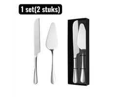 1 set(2 stuks) - Taartscheppen - Pizzascheppen - RVS Taart Mes en Spatel Set - Lange Steel Taart Snijder en Transfer Spatel - Bruiloft en Feest Bakkerij Gereedschap - Zilver
