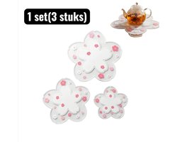 1 set(3 stuks) - Placemats - Onderzetters - Kersenbloesemontwerp - Schattige Japanse Placemats – Hittebestendige PVC Onderzetters voor Borden, Kommen en Kopjes – Waterafstotende Tafelmatten voor Dagelijks Gebruik - Wit