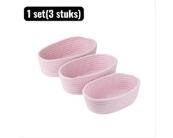 1 set(3stuks) - Opbergboxen - Manden - Ovaal Geweven Opbergmand van Katoenkoord - Cosmetica, Sieraden en Snoep - Zachte Natuurlijke Woonaccessoire - 3 specificaties - Roze