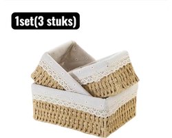 1 set(3stuks) - Opbergmanden - Manden - Geweven Opbergmand - Afstandsbediening en Snacks - Gezellige Organisatie voor Woonkamer of Slaapkamer - Met bloemenkussen - Khaki