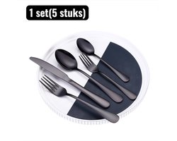 1 set(5 stuks) - Besteksets - Koffielepels - RVS Bestek Set van 5 Delen - Premium Steak Bestek voor Feestelijke Gelegenheden - luxe bestek - Geschikt voor alledaagse keukenserviessets - Zwart
