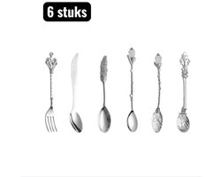 1 set（6 stuks） - Besteksets - Lepel - Longdrinklepels - RVS Bestek Set - IJshoorntje en Jam Lepels - Antieke Stijl Koffielepels - Zilver