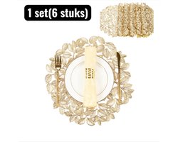 1 set（6 stuks） - Placemat - Placemats - Onderzetter - Ronde PVC Placemat - Onderlegger - Blad Motief Uitsnijding met Goud/Zilver Folie - Waterdichte & Anti-Slip Onderlegger voor Tafel - Goud