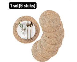 1 set（6stuks） - Placemats - 30CM - Natuurlijke Geweven Placemats - Handgemaakt Riet en Rotan Onderzetters met Boho Stijl， Warmtebestendig Tafelkleed voor Eten en Ontbijt
