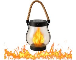 1 Solar Buitenlamp - 25,5 × 12 cm met touw - Vlammende Solar Buitenlamp - Vlammenlamp van Henneptouw - Geschikt voor kamperen, terrassen, tuinen, veranda's en tuindecoratie - Zwart