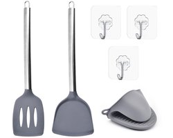 1 spatel, 1 grijze braadspatel, 1 handschoen, 3 haken, panspatel, braadspatel, siliconen kookspatel, Keukengereedschap Siliconen gereedschap