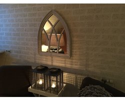 1 Spiegel venster met houten frame in white wash