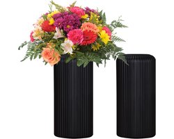 1 stuck Luxe Zwarte Vaas - Moderne vaas - Kunststof - Moderne stijl - Huisdecoratie-Kunststoffen vaas voor bloemen – Moderne kleine vaas met ribbels voor huisdecoratie-landelijk, salontafel, keukendecoratie, boekenplank en woonkamer (matzwart)