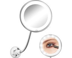 1 stuk - 10x vergrotende spiegel met verlichting - buigbare zwanenhals - make-upspiegel - bureauspiegel met invullicht - 17,5*7 cm - geschikt voor make-up en verzorging thuis - zilver