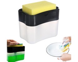 1 stuk - 2-in-1 Zeepdispenser - Zeeppers - Zeepdispenser met Spons - Zeeppompje Met Sponsbakje - Drukdispenser - Zeepdispenser - Zeeppompdispenser - Zwart - 14×9×11 cm - Dispenser Voor Zeep Of Afwasmiddel