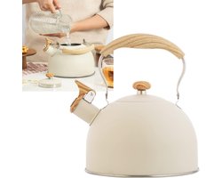 1 stuk - 2,5 liter fluitketel - Verstelbare handgreep met houtnerf - Waterkoker - Kookreservoir - 19,5 x 22,5 cm - Voor thuisgebruik, koken en dagelijks drinkwater - Wit