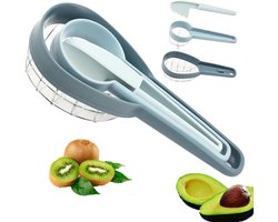 1 stuk - 3-in-1 avocadosnijder en kiwisnijder - Fruitscheider met roestvrijstalen mes - Voor het snijden, pitten en uitlepelen van avocado’s en kiwi’s - Praktische fruitsalade keukengadget - Blauw keukengereedschap