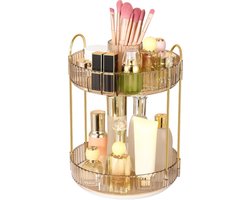 1 stuk - 360 ° roterende make-up organizer - 2 niveaus cosmetische dressoir organizer - parfum opbergdoos - keuken - badkamer - Kaptafel - Opbergdoos - amber