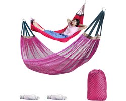 1 stuk - Ademende buitenhangmat van mesh - Stabiel draagvermogen - Ligbed voor ontspanning - Terrasbed - 260*130 cm - Geschikt voor ontspanning en recreatie binnenshuis - Roze