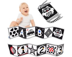 1 stuk - Baby Stoffen Boek - Hoog Contrast Zwart-Wit Baby Speelgoed Zacht Boek - Vroege Educatie Zintuiglijk Opvouwbaar Stoffen Boek - voor 0-12 Maanden pasgeboren（uil）