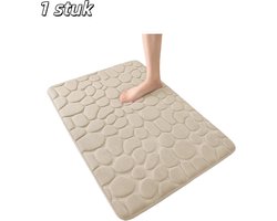 1 stuk - Badkamermat - Traagschuimmat - Antislip badkamermat - Kiezelpatroon - Absorberend - Wasbaar - Geschikt voor badkamer en woonkamer - 40 x 60 cm - Beige