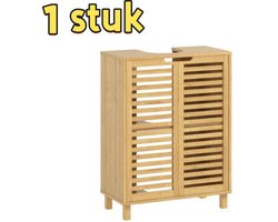 1 stuk - Badkamermeubel - Badkamerkast met lamellendeuren - Gemaakt van bamboe en hout - Verstelbare planken - Geschikt voor badkamers en als opbergruimte - 60*30*80 cm - Natuurlijke kleur