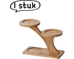 1 stuk - Bamboe opbergrek - Bloemenrek met meerdere lagen voor de woonkamer - Decoratief bloemenrek voor op het bureau - Bloemenrek met twee takken - Natuurlijke houtkleur
