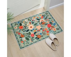 1 stuk Binnenhuis deurmat 40×60 cm - Badkamer vloerkleed - Bloemen design tapijt - Wasmachinebestendig - Bohemian stijl - Antislip laagpolig vloerkleed - Geschikt voor hal, keuken, voordeur, kinderkamer (Groen)