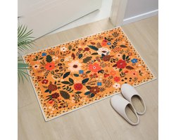 1 stuk Binnenhuis deurmat 40x60 cm - Badkamer vloerkleed - Bloemen design tapijt - Wasmachinebestendig - Bohemian stijl - Antislip laagpolig vloerkleed - Geschikt voor hal, keuken, voordeur, kinderkamer (Oranje)