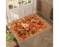 1 stuk Binnenhuis deurmat 50×80 cm - Badkamer vloerkleed - Bloemen design tapijt - Wasmachinebestendig - Bohemian stijl - Antislip laagpolig vloerkleed - Geschikt voor hal, keuken, voordeur, kinderkamer (Oranje)