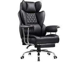 1 stuk - Bureaustoel met uitschuifbare voetensteun - Grote en hoge bureaustoel - ergonomisch ontwerp met hoge rugleuning - directie bureaustoel met afneembaar lendenkussen - verstelbaar van 90-135°, synthetisch leer - zwart