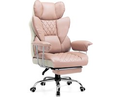 1 stuk - Bureaustoel met uitschuifbare voetensteun - Grote en hoge bureaustoel - ergonomisch ontwerp met hoge rugleuning - directie bureaustoel met afneembaar lendenkussen - verstelbaar van 90-135°, synthetisch leer - roze