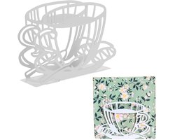 1 stuk - Creatieve papieren handdoekhouder - Metalen verticale servetklem - Servetdispenser - Servethouder in de vorm van een holle koffiekop - Praktische tafeldecoratie - Stevig en duurzaam - Wit - Geschikt voor eetkamer, keuken, badkamer