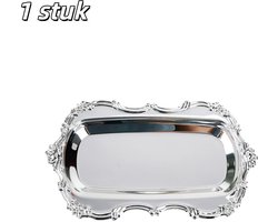 1 stuk - Dienblad - Decoratief dienblad - Vintage sieradenschaaltje - Sieradenbakje - Opbergbakje - Geschikt voor decoratie en organisatie in slaapkamer, badkamer of op tafel - 20.3 x 14.5 cm - Zilver