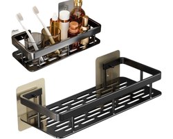 1 stuk - Doucherek voor de badkamer (zonder boren) - Roestvrij aluminium zeepbakje met haken - Badkamer opbergrek - Handdoekrek - 30,5*13 cm - Voor het opbergen en organiseren van toiletartikelen - Zwart