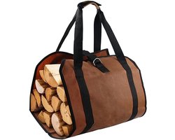 1 stuk - Draagbare en duurzame houtkapzak - Multifunctionele opbergzak voor brandhout - Draagtas van Oxford-stof voor buitenbrandhout - Met handgreep en bevestigingsriem - 99*48 cm - Bruin - Geschikt voor buiten, vuurkorf, open haard