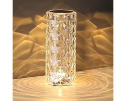 1 stuk - Draagbare kristallen tafellamp - 3-kleuren touchbediening - LED-kristallen aanraaklamp - oplaadbaar nachtlampje - bed- en bureaulamp - 16 x 7.5 cm - voor slaapkamer, woonkamer, keuken en eetkamer