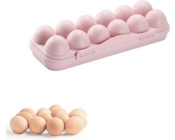 1 stuk - eierdoos voor koelkast - 12 rooster eieropslag doos met deksel - stapelbare plastic eierhouder - voor keuken, restaurant - roze