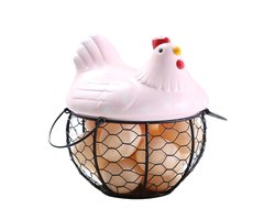 1 stuk - Eiermand, snackmand, keukenopbergmand, smeedijzeren mand met keramisch deksel, schattige opbergmand (roze)