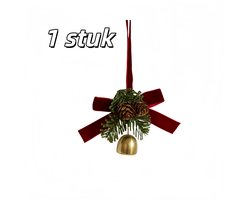 1 stuk - Fluweelachtige vlinderknoop met klokje-hanger - Kerstdecoratie - Geschikt voor decoratie in huizen, feestjes en hotels - 1 klokje - Rood
