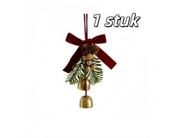 1 stuk - Fluweelachtige vlinderknoop met klokje-hanger - Kerstdecoratie - Geschikt voor decoratie in huizen, feestjes en hotels - 2 klokjes - Rood
