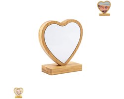 1 stuk - Fotolijst - Hartvormige fotolijst - Blanco bamboe fotolijst - Magnetische herinneringsfotolijst - Fotolijst voor huisdecoratie - DIY fotolijstversiering met warmteoverdracht - Geschikt voor personalisatie op het bureau