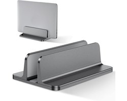 1 stuk - Grijze verticale laptopstandaard van aluminiumlegering - Ruimtebesparend bureau-accessoire - In breedte verstelbaar (1,2–6,2 cm) voor diverse laptops - Met driezijdige siliconen bescherming tegen krassen - Stabiel en stijlvol ontwerp