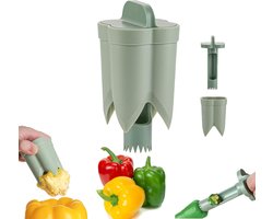 1 stuk - Groene paprika- en chilipeperontzader - groen - Steeltjesverwijderaar en zaadverwijderaar - Geschikt voor paprika, puntpaprika en andere pepers - Praktisch keukengereedschap van duurzaam ABS - Makkelijk en snel ontzaden