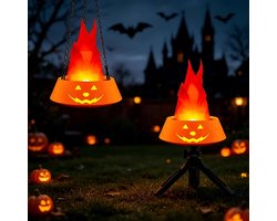 1 Stuk Halloween Lantaarn met Vlameffect, Zwarte Pompoen Hanglamp, Realistisch Flikkerend Vuurlicht, Draagbare Decoratielamp voor Porch, Tuin, Feest en Trick-or-Treat, （oranje）