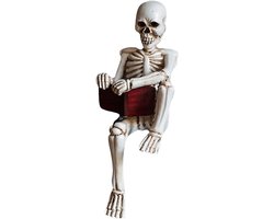 1 stuk - Halloween schedeldecoratie gotische zittende en leesende schedelstandbeelden, verfijnde en griezelige sculpturen voor op tafel, boekenplank, open haard, feest-, woonkamer- en kantoordecoratie
