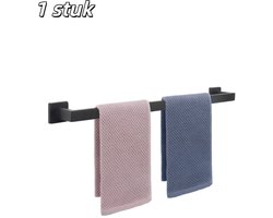 1 stuk - Handdoekhouder - Aluminium constructie - Wandgemonteerde handdoekhouder voor de badkamer - Boren niet nodig - Geschikt voor badkamers, keukens en soortgelijke ruimtes - 40 cm - Enkele rail - Zwart