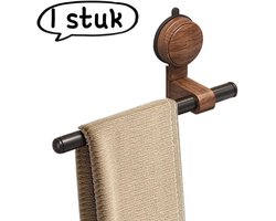 1 stuk - Handdoekrek - Zuignap, walnoothout, boren niet nodig - Handdoekstang voor de badkamer - Enkele handdoekstang voor tissues en badhanddoeken - Zwart walnoothout + zwarte transferprint - 30 cm - Walnoothoutkleur