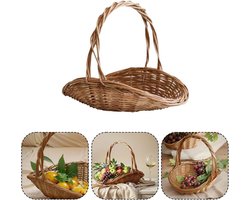1 stuk – Handgevlochten rotan tuinmand -Klein bloemenmandje– Met handvat – Veelzijdige oogstmand – Geschikt voor groenten, fruit en bloemen; rustieke bruiloftsdecoratie/cadeau – Klein (29 x 22 x 24 cm) – Natuurlijke houtkleur