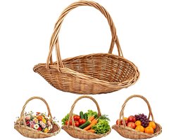1 stuk – Handgevlochten rotan tuinmand – Met handvat – Veelzijdige oogstmand – Geschikt voor groenten, fruit en bloemen; rustieke bruiloftsdecoratie/cadeau – Klein (29 x 22 x 24 cm) – Natuurlijke houtkleur
