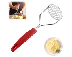 1 stuk - Handmatige aardappelstamper van roestvrij staal - Keukengereedschap voor het persen van voedsel - Handmatige groentestamper - Antislip handvat - Met ophanggat - Rood -24*8 cm -Voor het stampen van aardappelen, groenten, fruit en babyvoeding