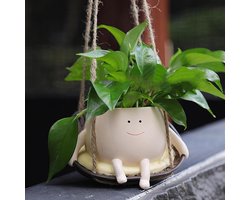 1 stuk - hars - Grappige hangende bloempot met gezicht - decoratieve plantenbak - Hangende bloempot - Bloempot met schommel en smileygezicht - Schattige bloempot - Hars bloempotten voor buiten en binnen