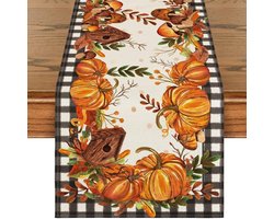 1 stuk herfst pompoen tafelloper decoratie 40x140 cm - Thanksgiving tafeldecoratie - Aquarel pompoen tafelloper - Voor huis, keuken en feestdecoratie (Oranje en zwart)
