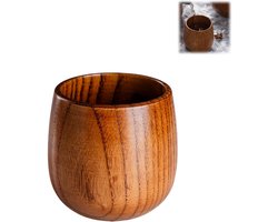 1 stuk - houten theekopje - drinkbeker - houten wijnglas - jujubehout - 330ml - grote buikvorm - 9,5 x 9cm - thuisbar, woonkamer, keuken, cadeau - bruin